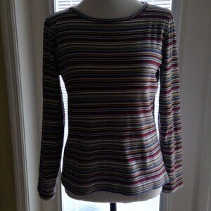 Nice Womens Long Sleeve Horizontal Striped Long Sleeve Crew Neck Fitted Shirt